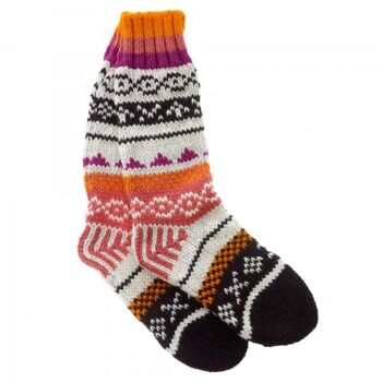 Chaussettes Fairisle en laine tricotées à la main - Naturel, pêche et rose - SMALL 3