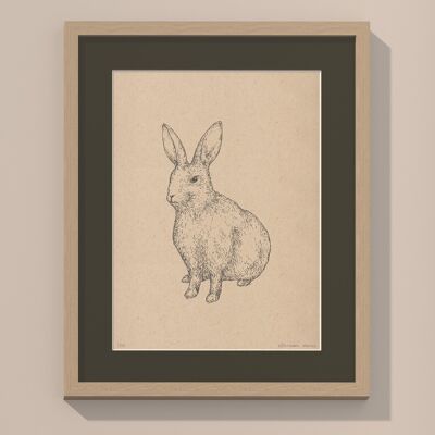 Print rabbit with passe-partout and frame | 40cm x 50cm | Cavolo Nero