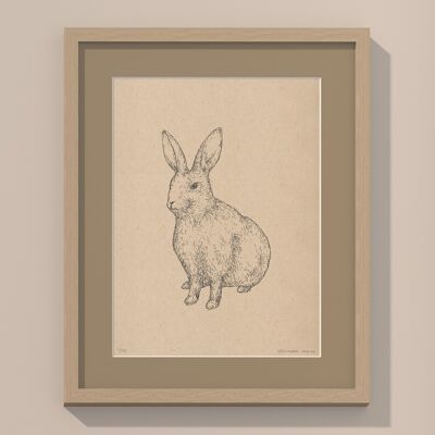 Print rabbit with passe-partout and frame | 40cm x 50cm | lino