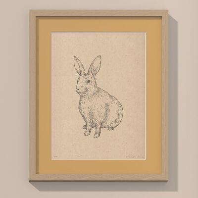 Print rabbit with passe-partout and frame | 40cm x 50cm | noce