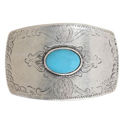 Belt buckle rectangle with blue stone