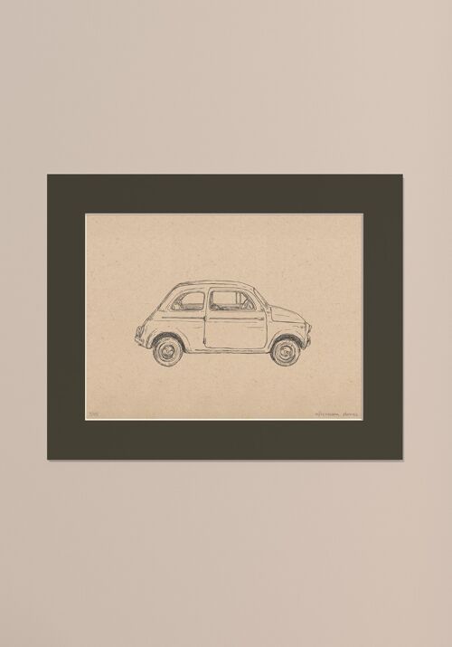 Print Fiat 500 met passe-partout | 40 cm x 50 cm | Cavolo Nero
