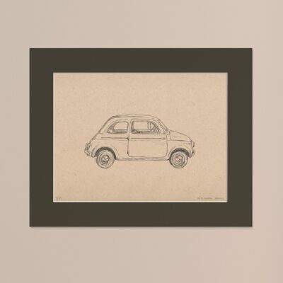 Fiat 500 mit Passepartout drucken | 40cm x 50cm | Cavolo Nero