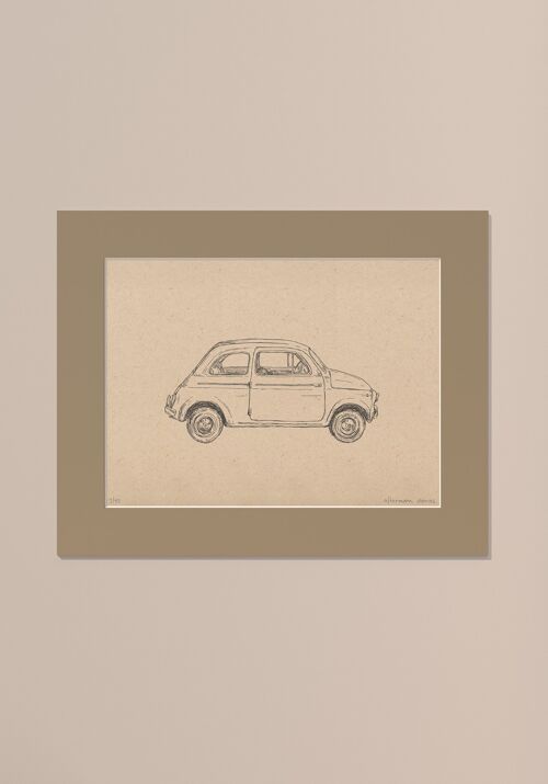 Print Fiat 500 met passe-partout | 40 cm x 50 cm | Lino