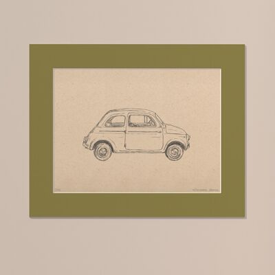 Stampa Fiat 500 con passe-partout | 40 cm x 50 cm | Olivo