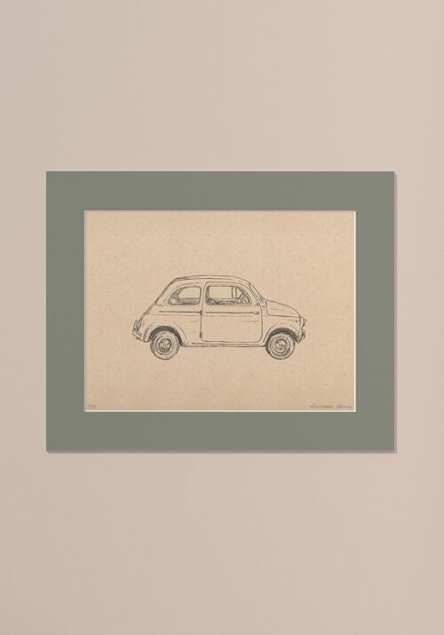 Print Fiat 500 met passe-partout | 40 cm x 50 cm | Salvia