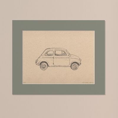 Print Fiat 500 met passe-partout | 40 cm x 50 cm | Salvia