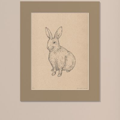 Kaninchen mit Passepartout drucken | 40cm x 50cm | Linoleum