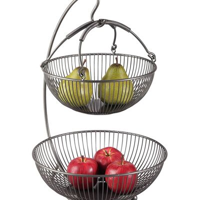 Modern fruit stand // metal // black // two large fruit bowls & banana holders
