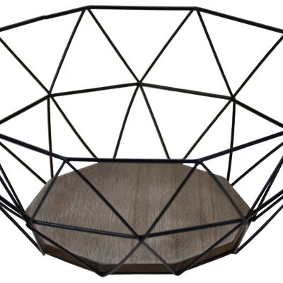 Modern fruit basket - metal black wood design brown