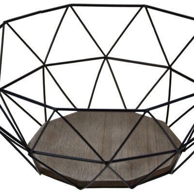 Modern fruit basket - metal black wood design brown