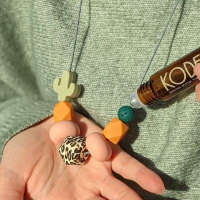 Essential Oil Diffuser Leopard, Peach & Cactus Silicone Necklace