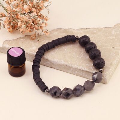 Bracelet d'aromathérapie en perles de Labradorite noire et pierres précieuses de lave