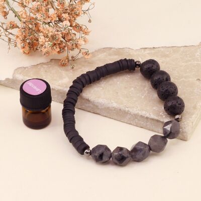 Black Labradorite & Lava Bead Gemstone Beaded Aromatherapy Bracelet