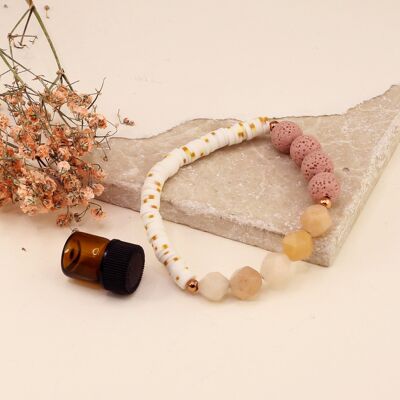 Bracciale per aromaterapia con perline in quarzo rosa e perline laviche