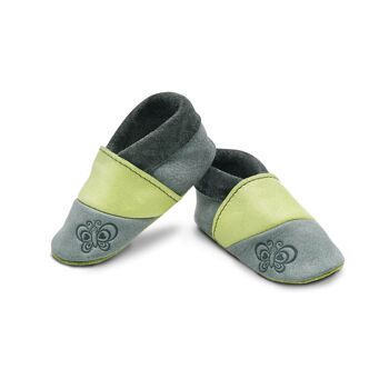 THEWO | Chaussures pour enfants en éco-cuir | Couleur : gris - vert | Motif : papillon 1