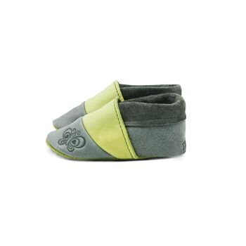 THEWO | Chaussures pour enfants en éco-cuir | Couleur : gris - vert | Motif : papillon 2