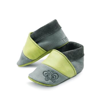 THEWO | Chaussures pour enfants en éco-cuir | Couleur : gris - vert | Motif : papillon 3