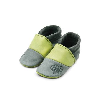 THEWO | Chaussures pour enfants en éco-cuir | Couleur : gris - vert | Motif : papillon 4