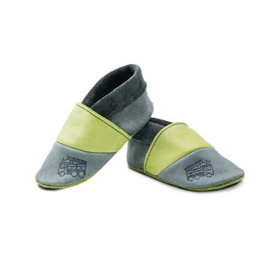 THEWO Made in Germany zapatos para niños de piel en gris - verde | Motivo: cuerpo de bomberos