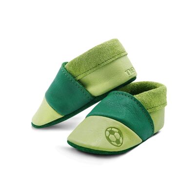THEWO | Scarpe per bambini in ecopelle | Colore: verde - verde scuro | Motivo: calcio