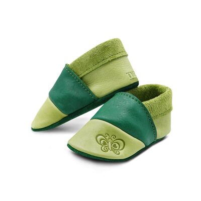 THEWO | Scarpe per bambini in ecopelle | Colore: verde - verde scuro | Motivo: farfalla