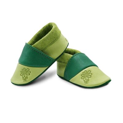 THEWO | Kinderschuhe aus Öko-Leder | Farbe: grün - dunkelgrün | Motiv: Blume