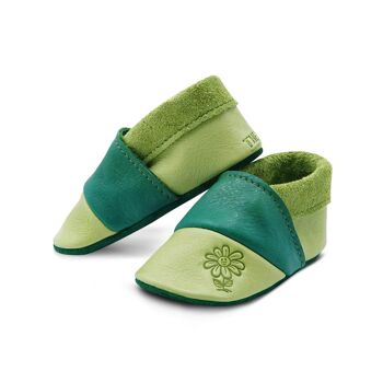 THEWO | Chaussures pour enfants en éco-cuir | Couleur : vert - vert foncé | Motif : fleur 3