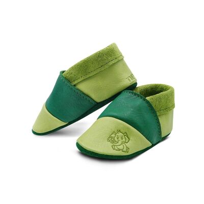THEWO | Kinderschuhe aus Öko-Leder | Farbe: grün - dunkelgrün | Motiv: Elefant