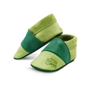 THEWO | Chaussures pour enfants en éco-cuir | Couleur : vert - vert foncé | Motif : les pompiers 1