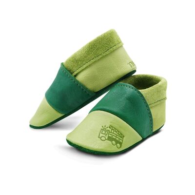 THEWO | Children's shoes made of eco-leather | Color: green - dark green | Motive: fire brigade