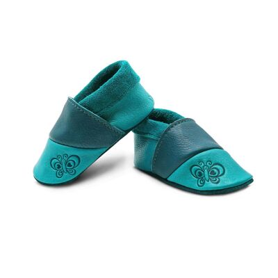 THEWO | Chaussures pour enfants en éco-cuir | Couleur : bleu - bleu foncé | Motif : papillon