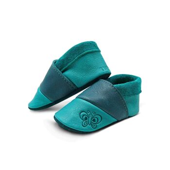 THEWO | Chaussures pour enfants en éco-cuir | Couleur : bleu - bleu foncé | Motif : papillon 3