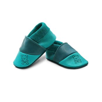 THEWO | Chaussures pour enfants en éco-cuir | Couleur : bleu - bleu foncé | Motif: Nounours 1