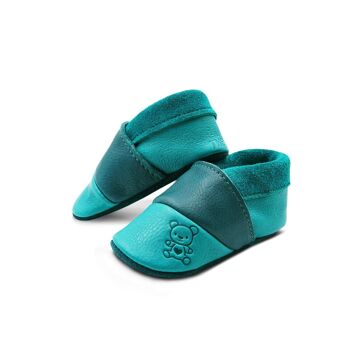 THEWO | Chaussures pour enfants en éco-cuir | Couleur : bleu - bleu foncé | Motif: Nounours 3
