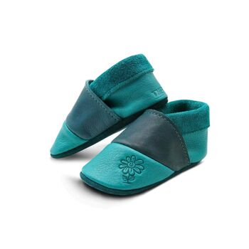 THEWO | Chaussures pour enfants en éco-cuir | Couleur : bleu - bleu foncé | Motif : fleur 3