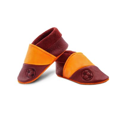 THEWO | Scarpe per bambini in ecopelle | Colore: rosso - arancione | Motivo: calcio
