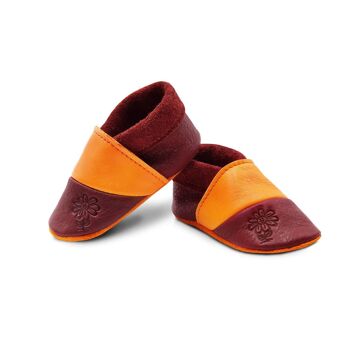 THEWO | Chaussures pour enfants en éco-cuir | Couleur : rouge - orange | Motif : fleur 1