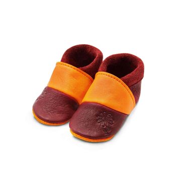 THEWO | Chaussures pour enfants en éco-cuir | Couleur : rouge - orange | Motif : fleur 2