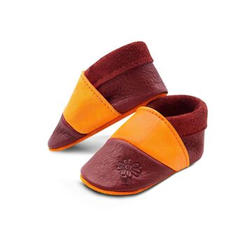 THEWO | Chaussures pour enfants en éco-cuir | Couleur : rouge - orange | Motif : fleur 3