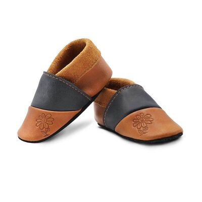 THEWO | Zapatos para niños de ecopiel | Color: marrón - negro | Motivo: flor