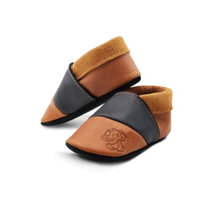THEWO | Zapatos para niños de ecopiel | Color: marrón - negro | Motivo: elefante
