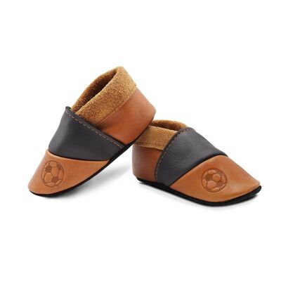 THEWO | Zapatos para niños de ecopiel | Color: marrón - negro | Motivo: fútbol