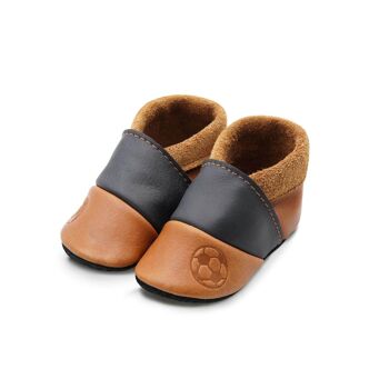 THEWO | Chaussures pour enfants en éco-cuir | Couleur : marron - noir | Motif : football 2