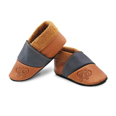THEWO | Zapatos para niños de ecopiel | Color: marrón - negro | Motivo: mariposa