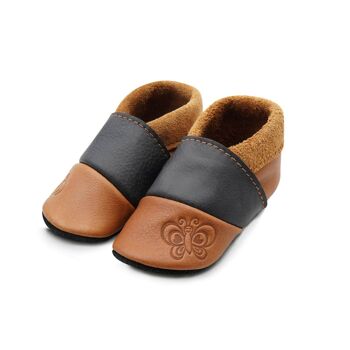 THEWO | Chaussures pour enfants en éco-cuir | Couleur : marron - noir | Motif : papillon 4