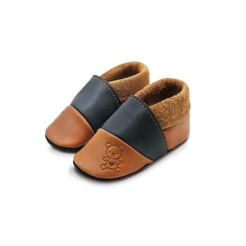 THEWO | Chaussures pour enfants en éco-cuir | Couleur : marron - noir | Motif: Nounours 2