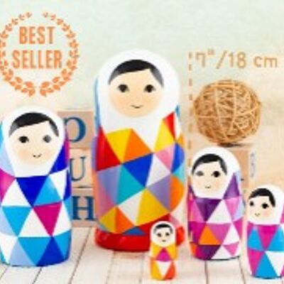 Matryoshka doll colorful triangles 15 cm.  5 Pieces.