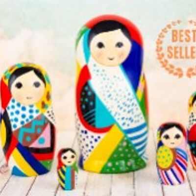 Nesting dolls for kids multicolored pattern18 cm  5 Pieces