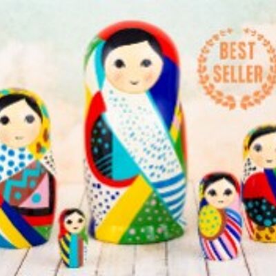 3 Nesting dolls for kids multicolored pattern 10 cm.  3 Pieces